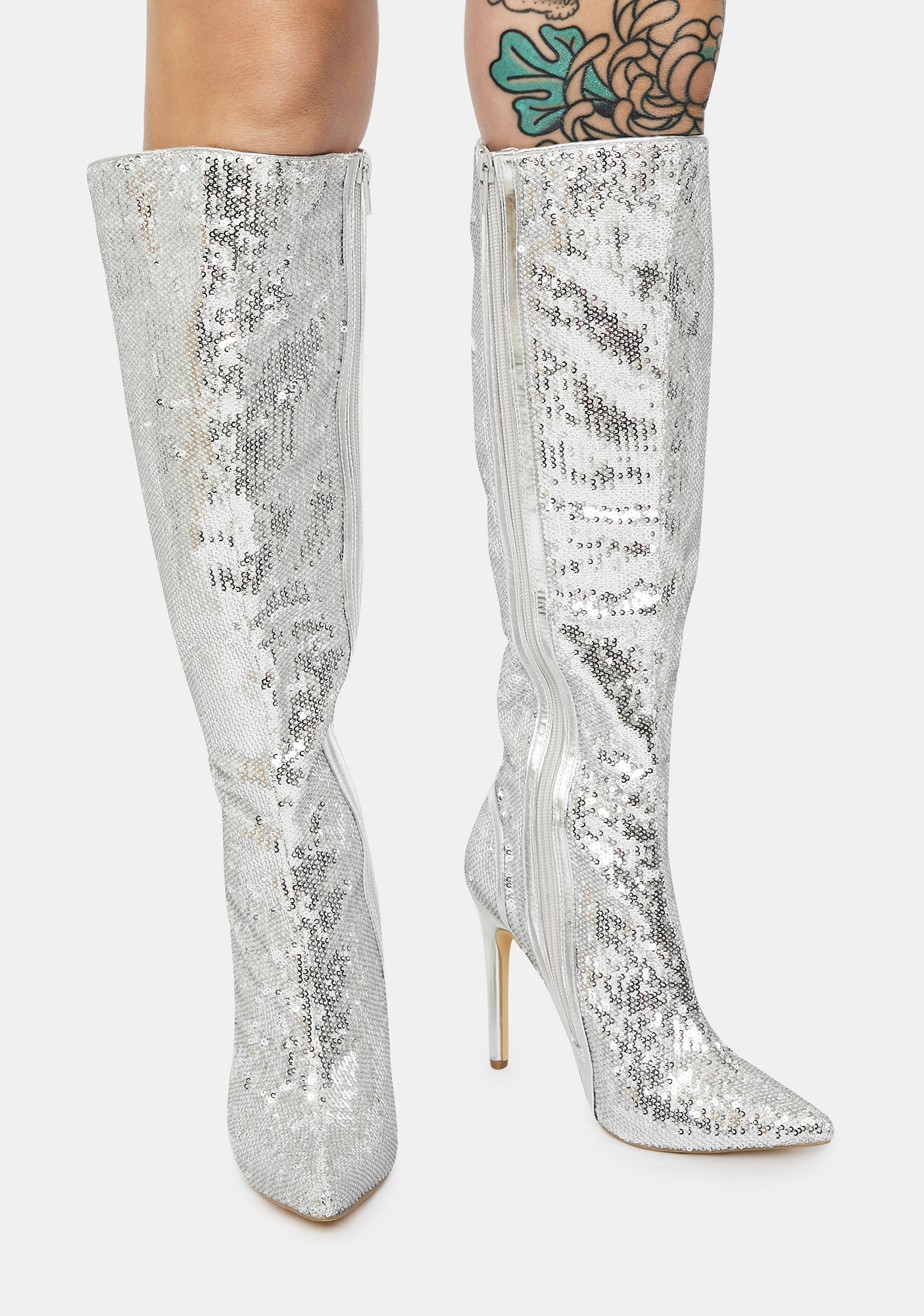 knee high boots silver