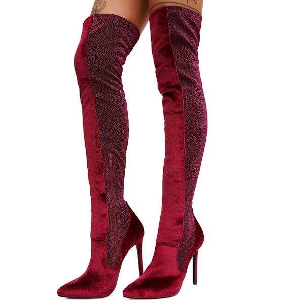 Velvet Thigh High Burgundy Boots | Dolls Kill