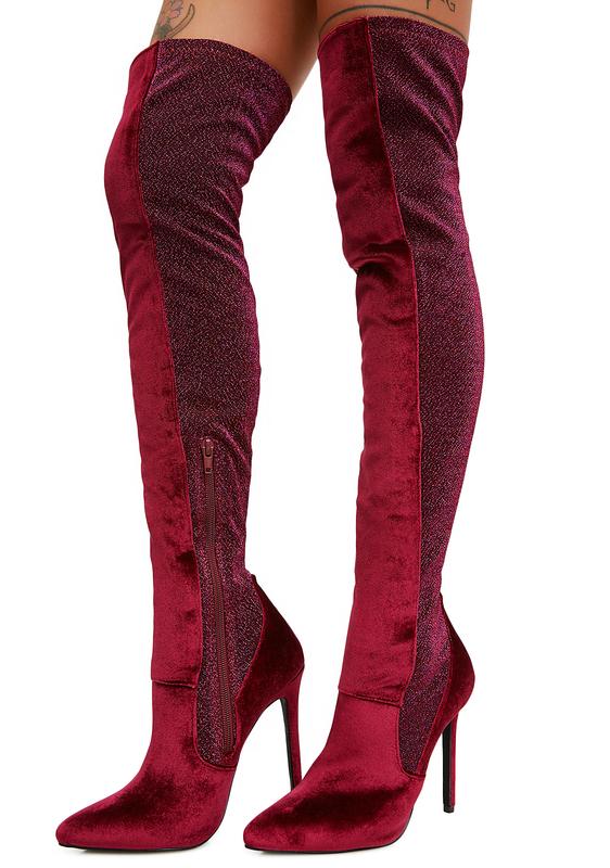 thigh high maroon boots