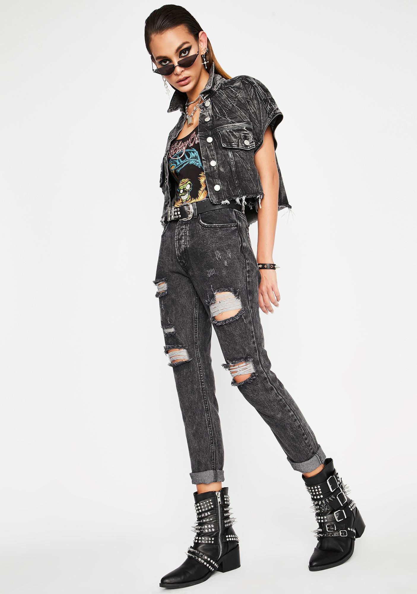 black acid wash ripped jeans