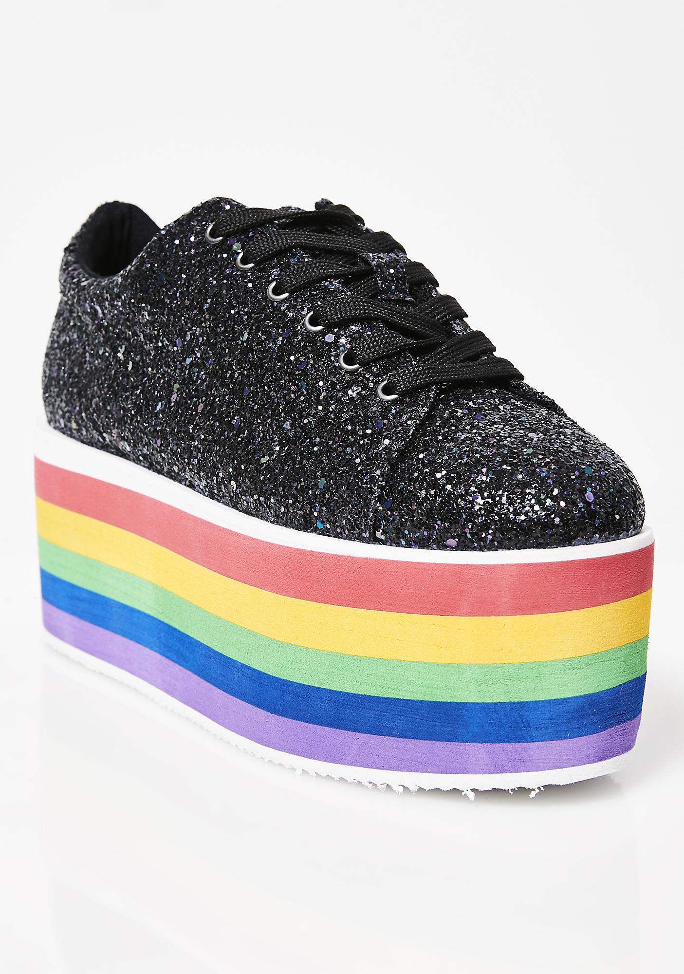 black glitter platform sneakers