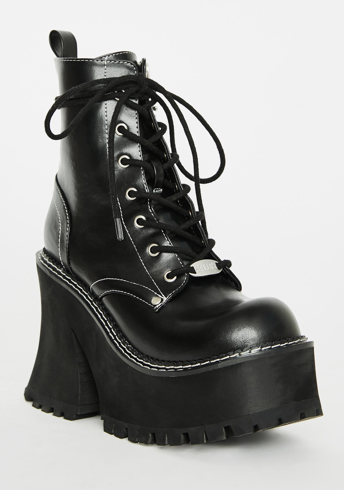 Delia's Vegan Leather Platform Heel Boots Black | Dolls Kill