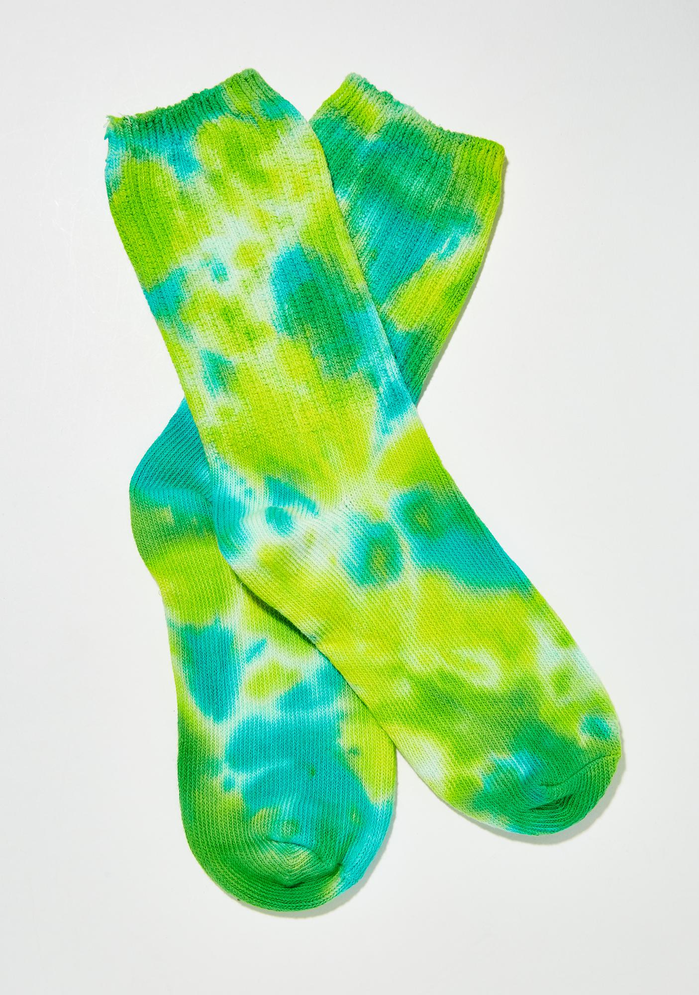 Green Blue Tie Dye Crew Socks Dolls Kill