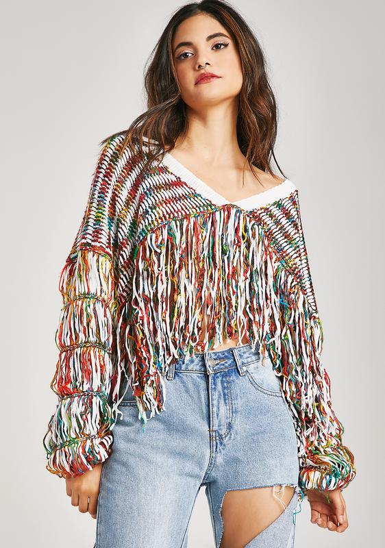 cropped fringe sweater