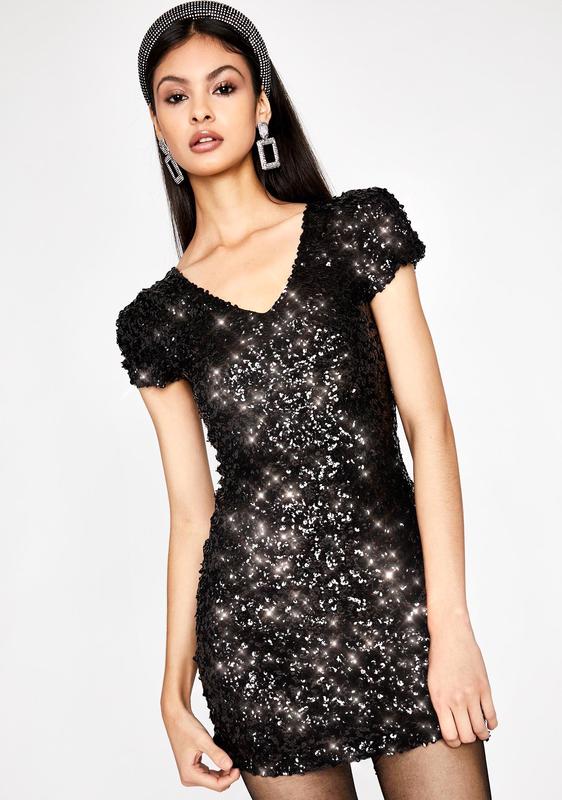 black sequin short sleeve dress