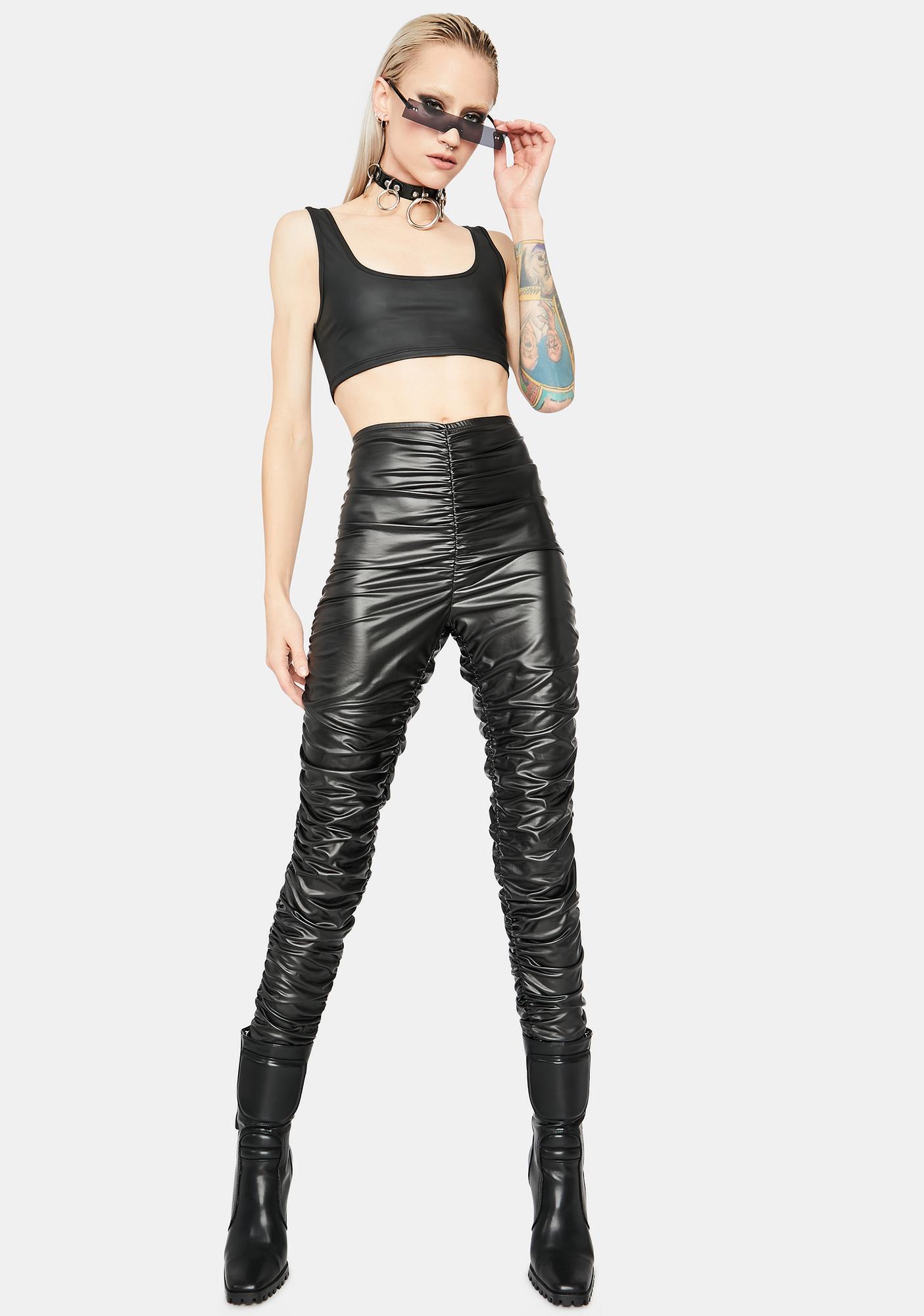 ruched vinyl leggings