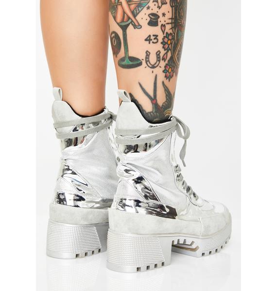 metallic combat boots women's