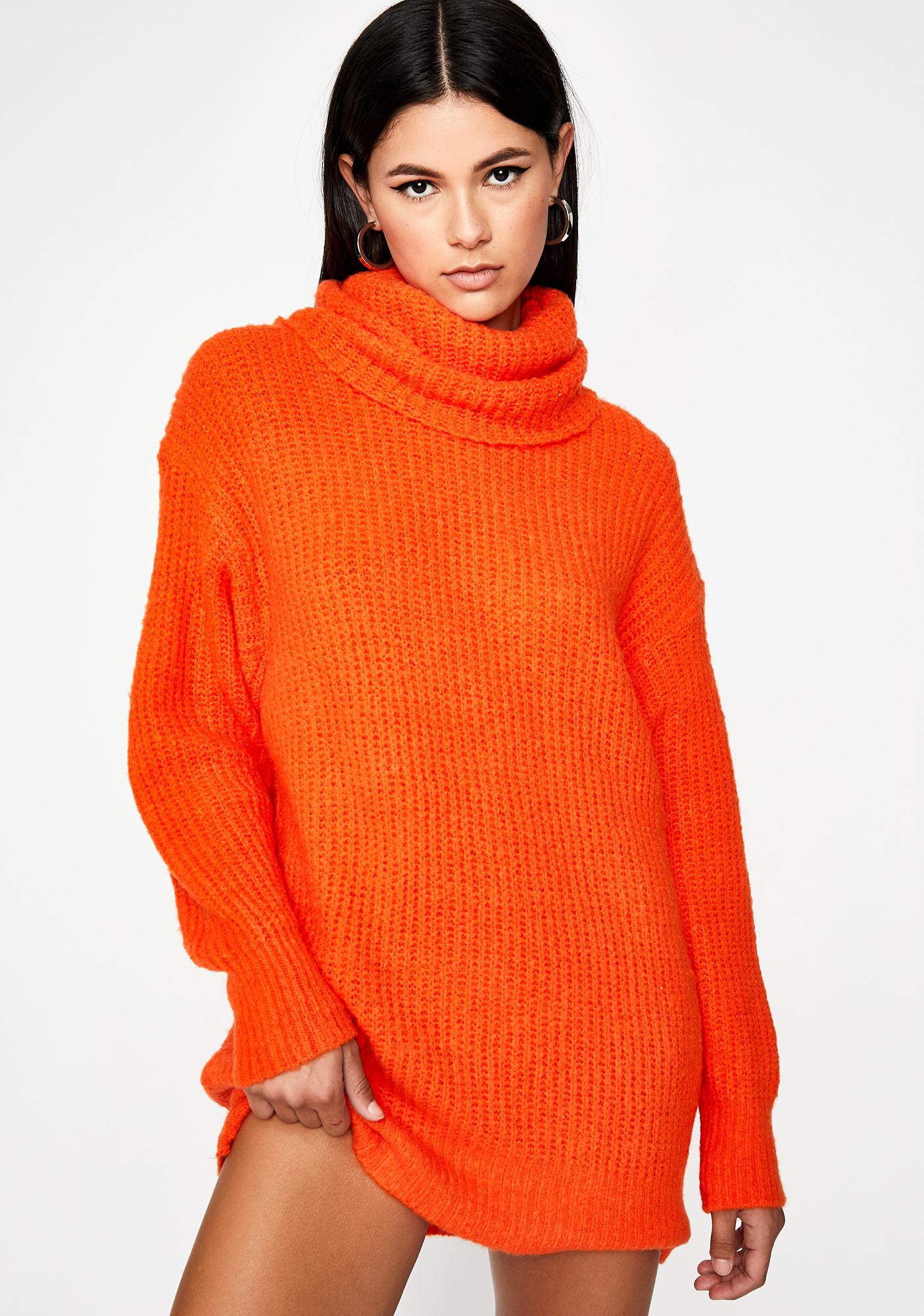 oversized orange turtleneck sweater