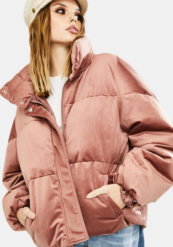 pink velour puffer jacket