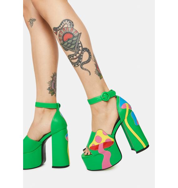 Delia's Mushroom Platform Heels Green/Multi Dolls Kill