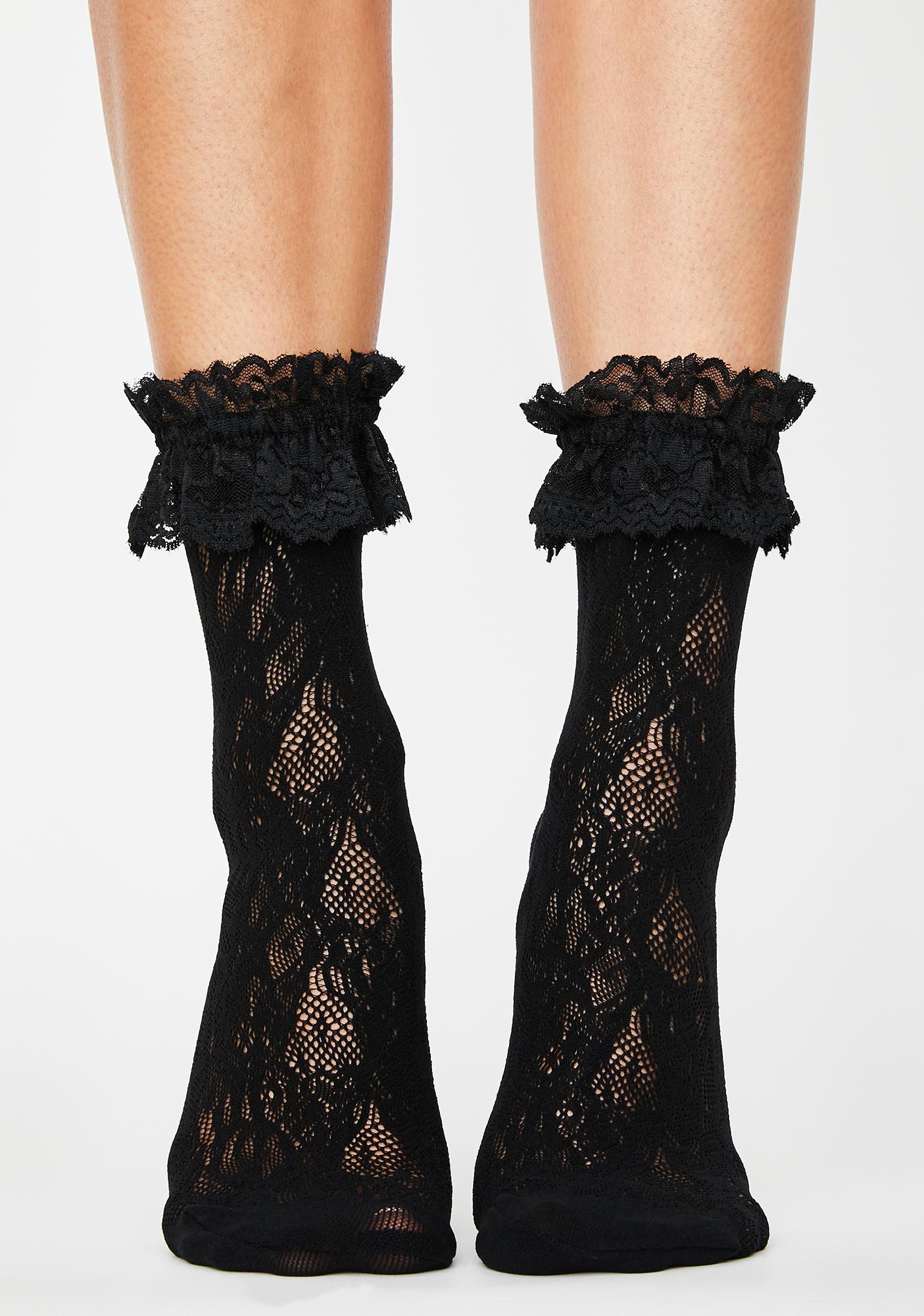 Lace Ruffle Ankle Socks - Black | Dolls Kill