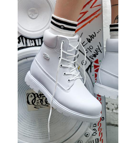 Lugz All White Shifter Boots | Dolls Kill