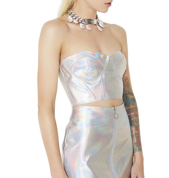 Metallic Cropped Silver Bustier Top | Dolls Kill