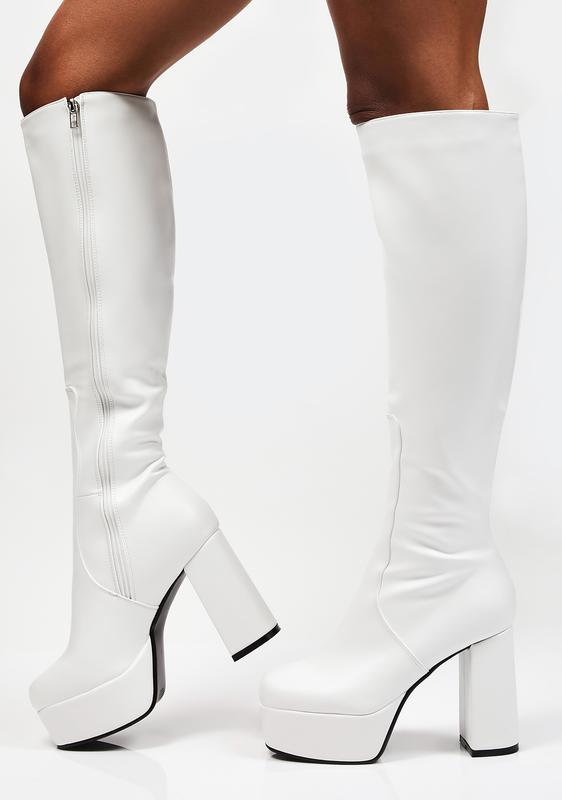 white knee high platform boots