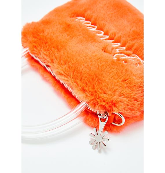 red fuzzy purse