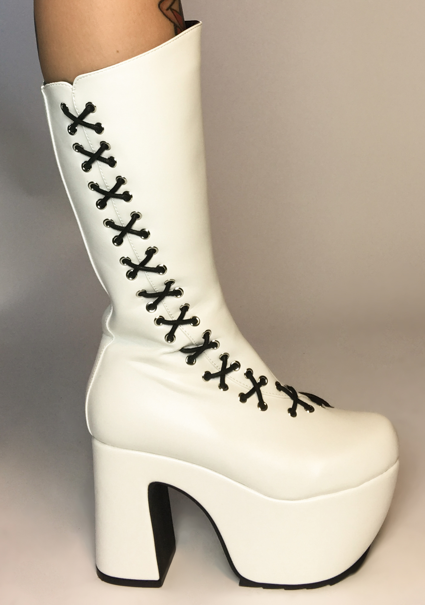 Lamoda Lace Up Platform Heel Boots White Dolls Kill 1254