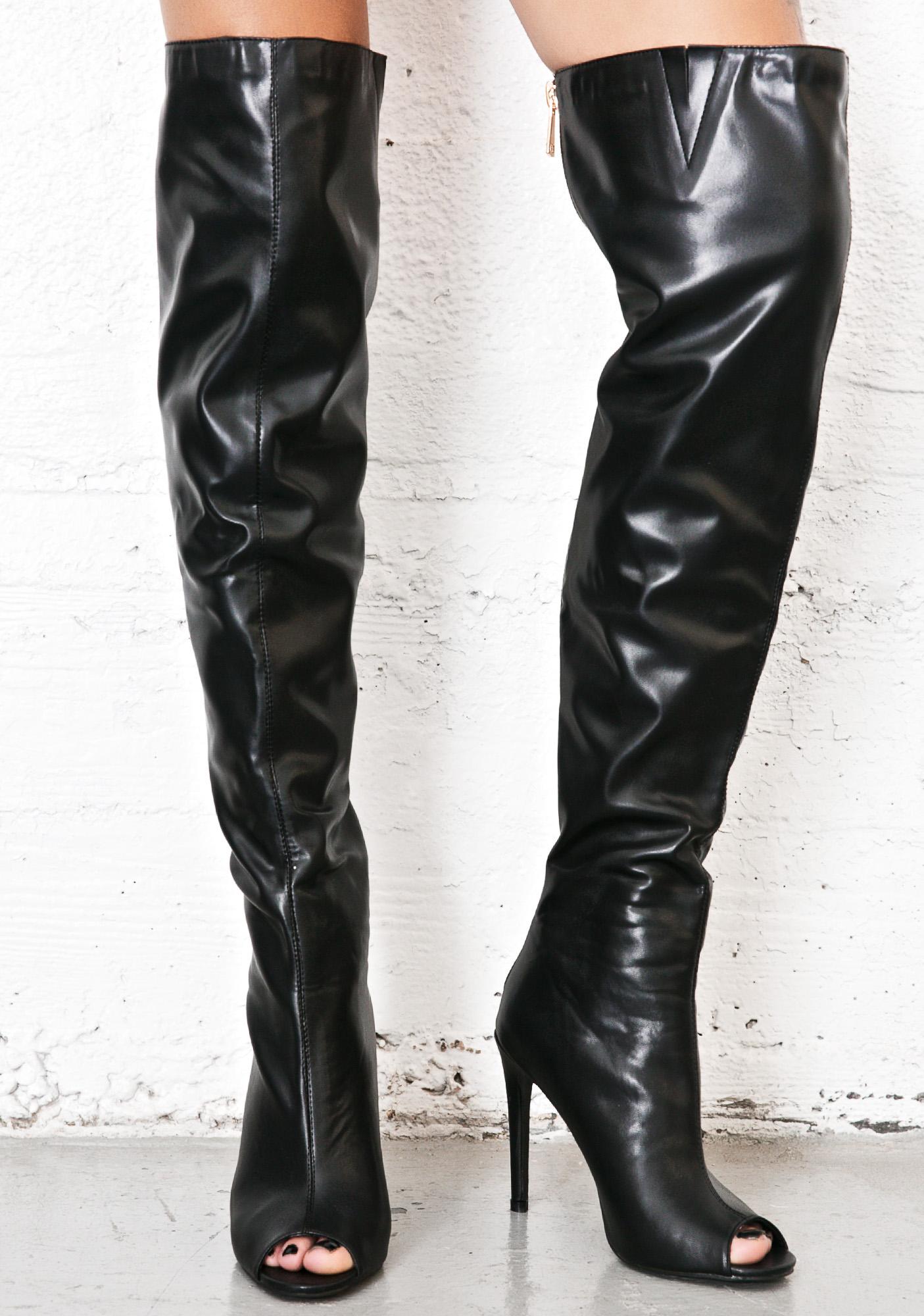 Black Vegan Leather Thigh HIgh Boots 