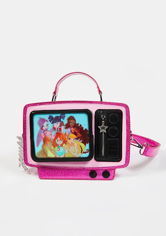Dolls Kill x Winx Club Glitter Vinyl TV Crossbody Bag - Pink 