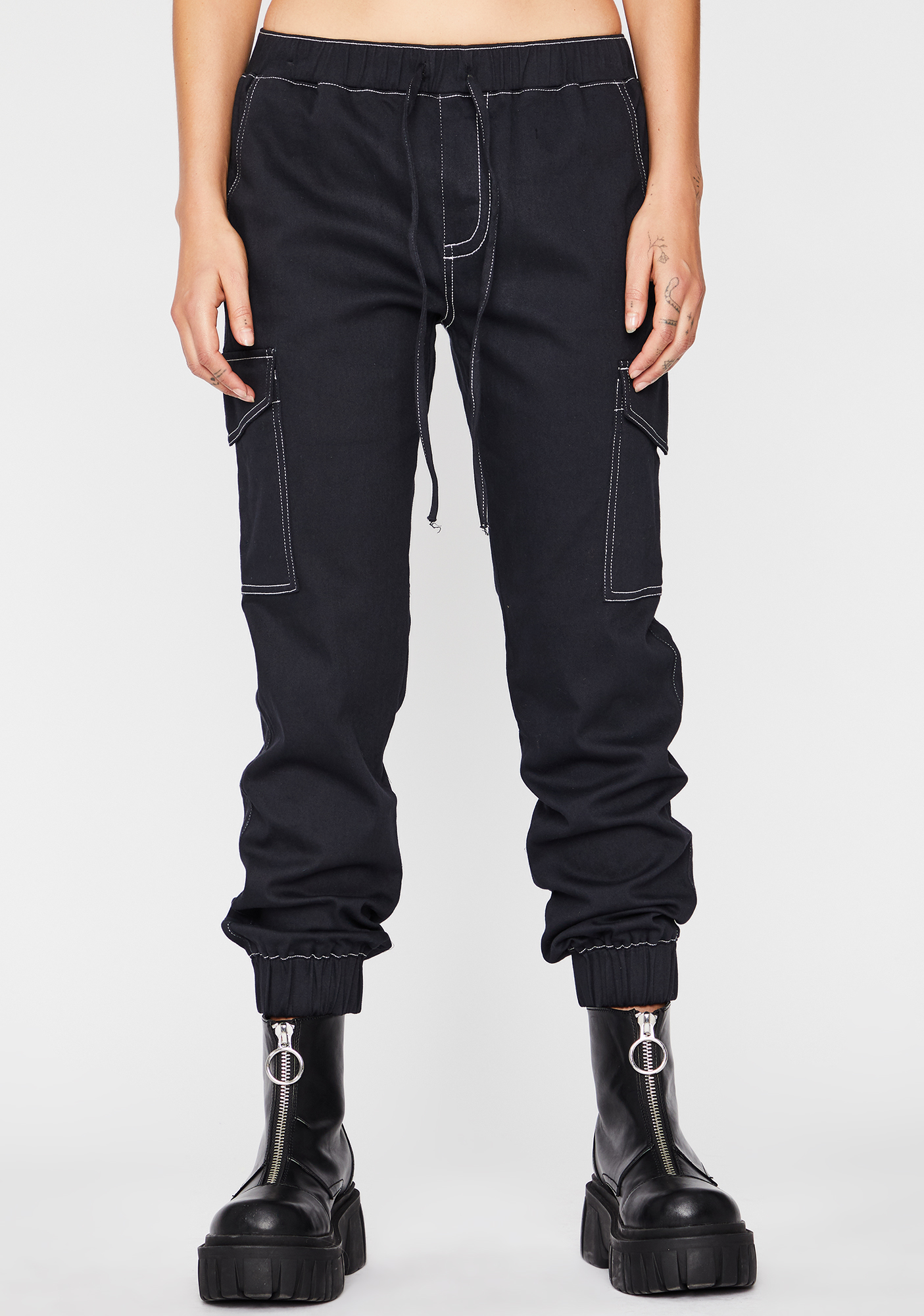 Contrast Stitch Cargo Jogger Pants Dolls Kill