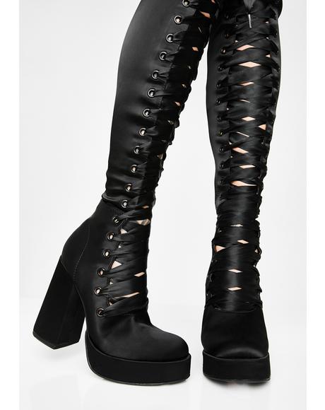 black pvc thigh high boots