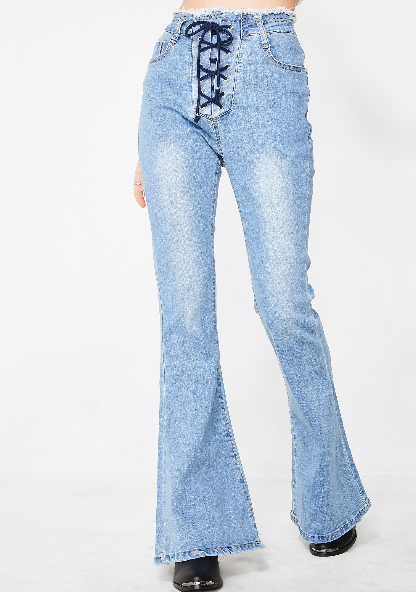 lace up flare jeans