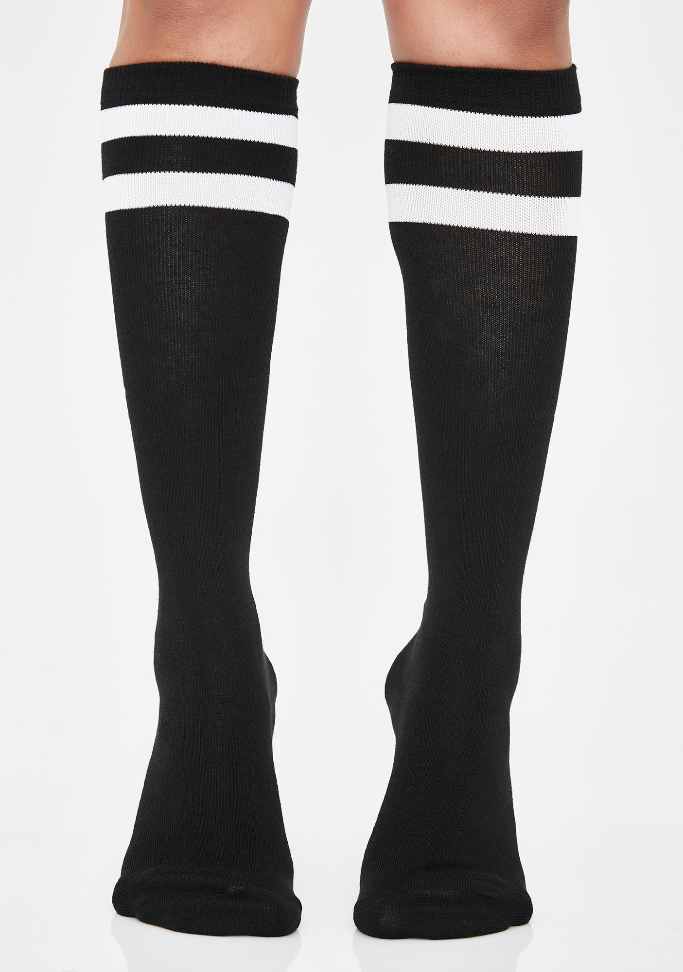 Athletic Knee High Socks Stripe Black | Dolls Kill