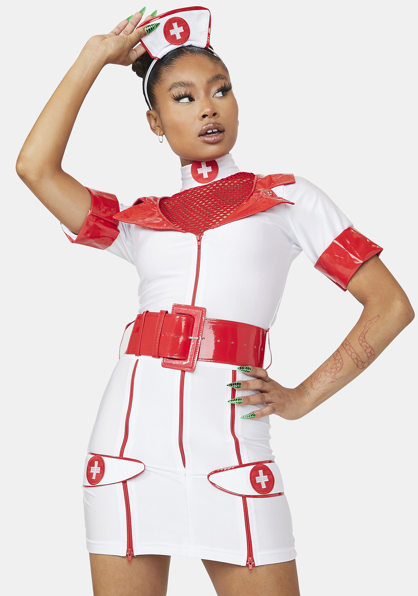 Sexy Zip Up Nurse Costume White/Red Dolls Kill
