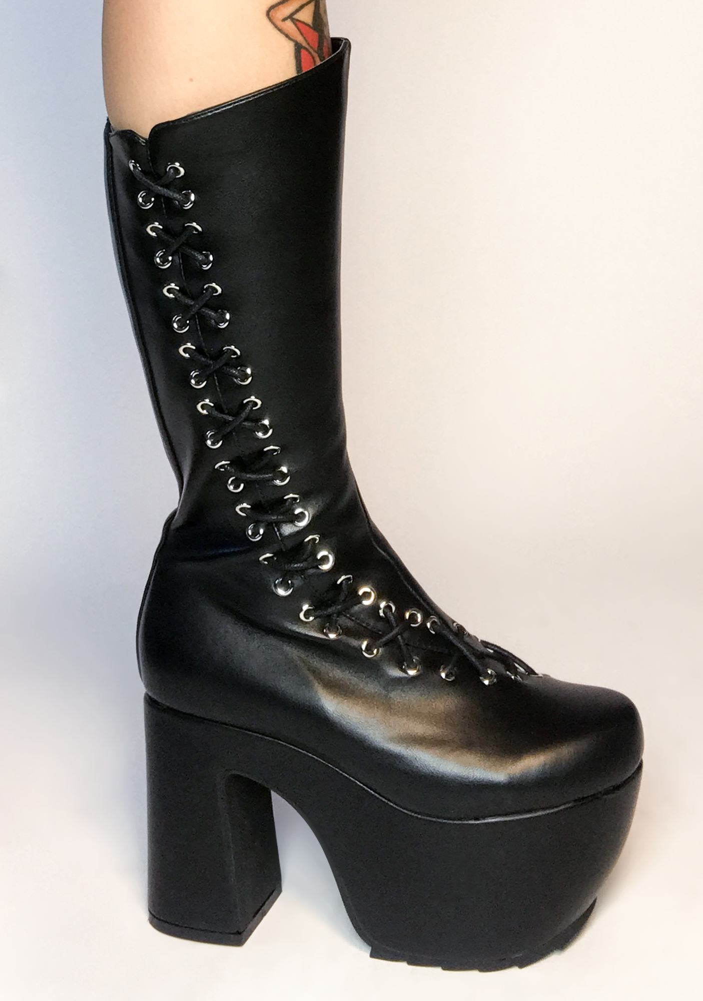 Lamoda Lace Up Platform Heel Boots - Black | Dolls Kill