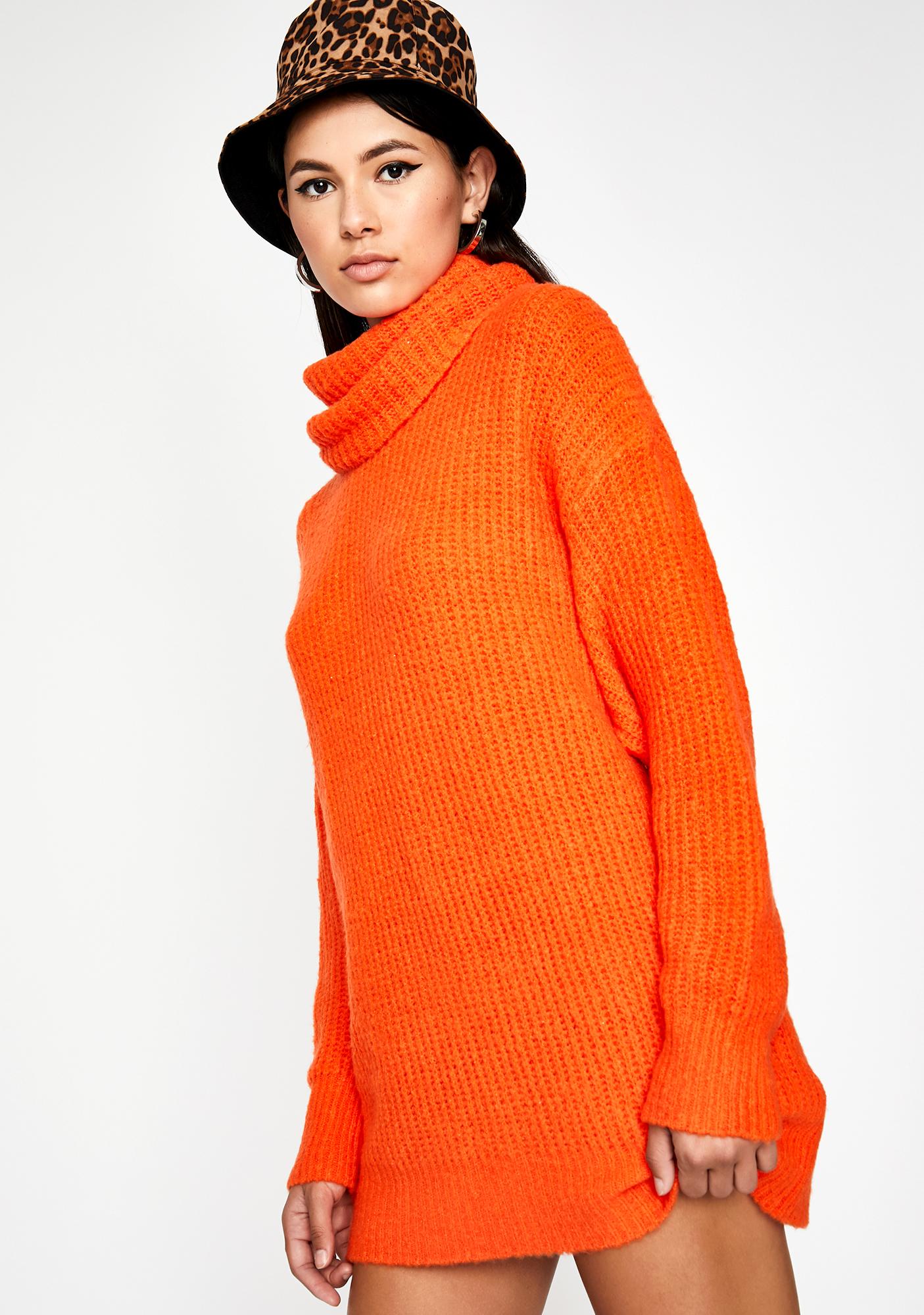 Orange Oversized Chunky Knit Sweater Dress | Dolls Kill