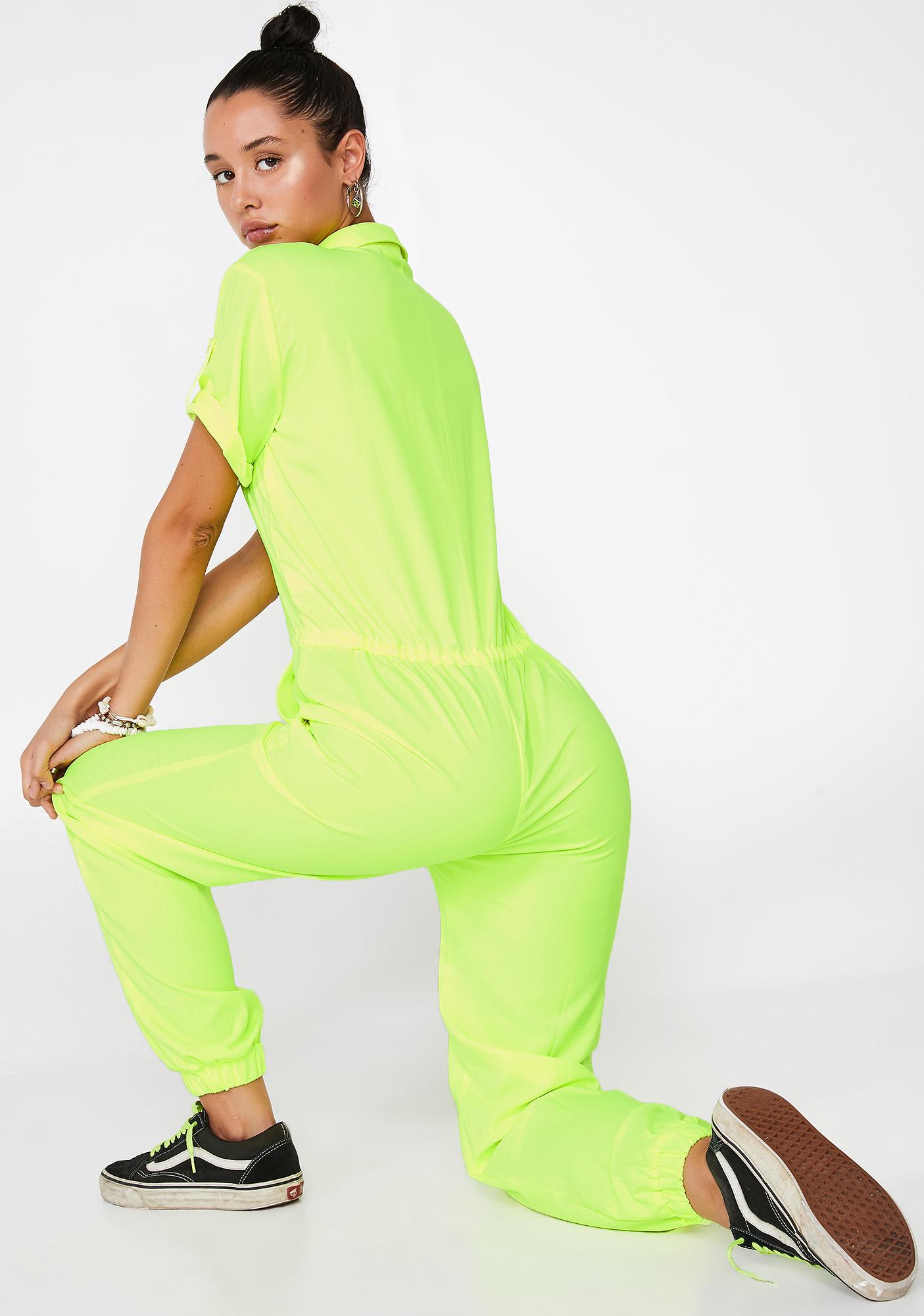 Neon Jumpsuit Cargo Short Sleeve Yellow Dolls Kill