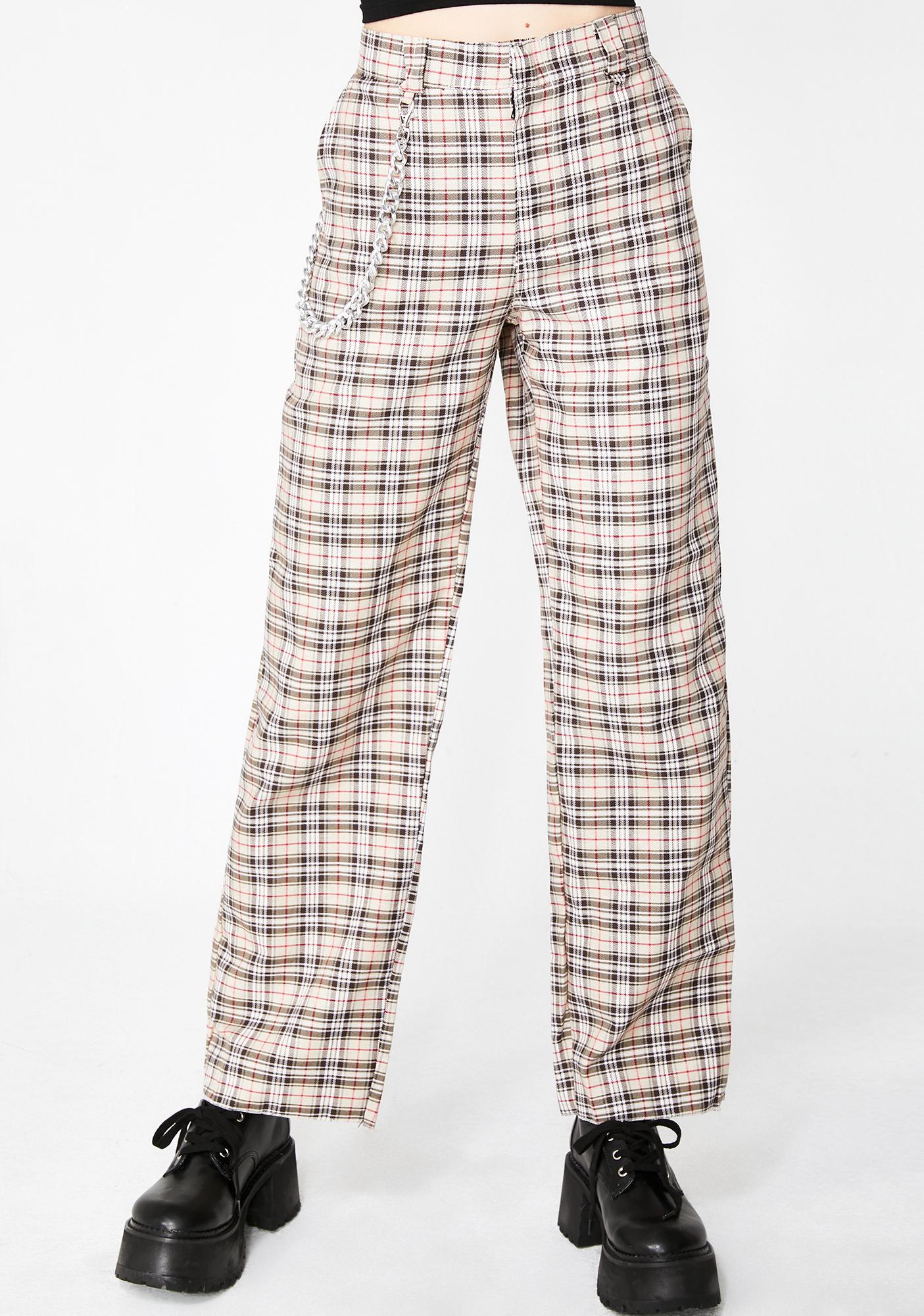 checkered pants with chain
