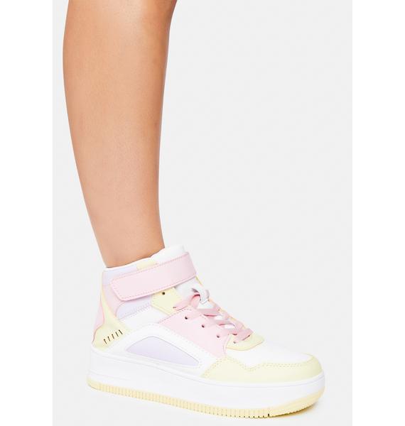 Pastel Lace Up Velcro Sneakers - Pink/Yellow | Dolls Kill
