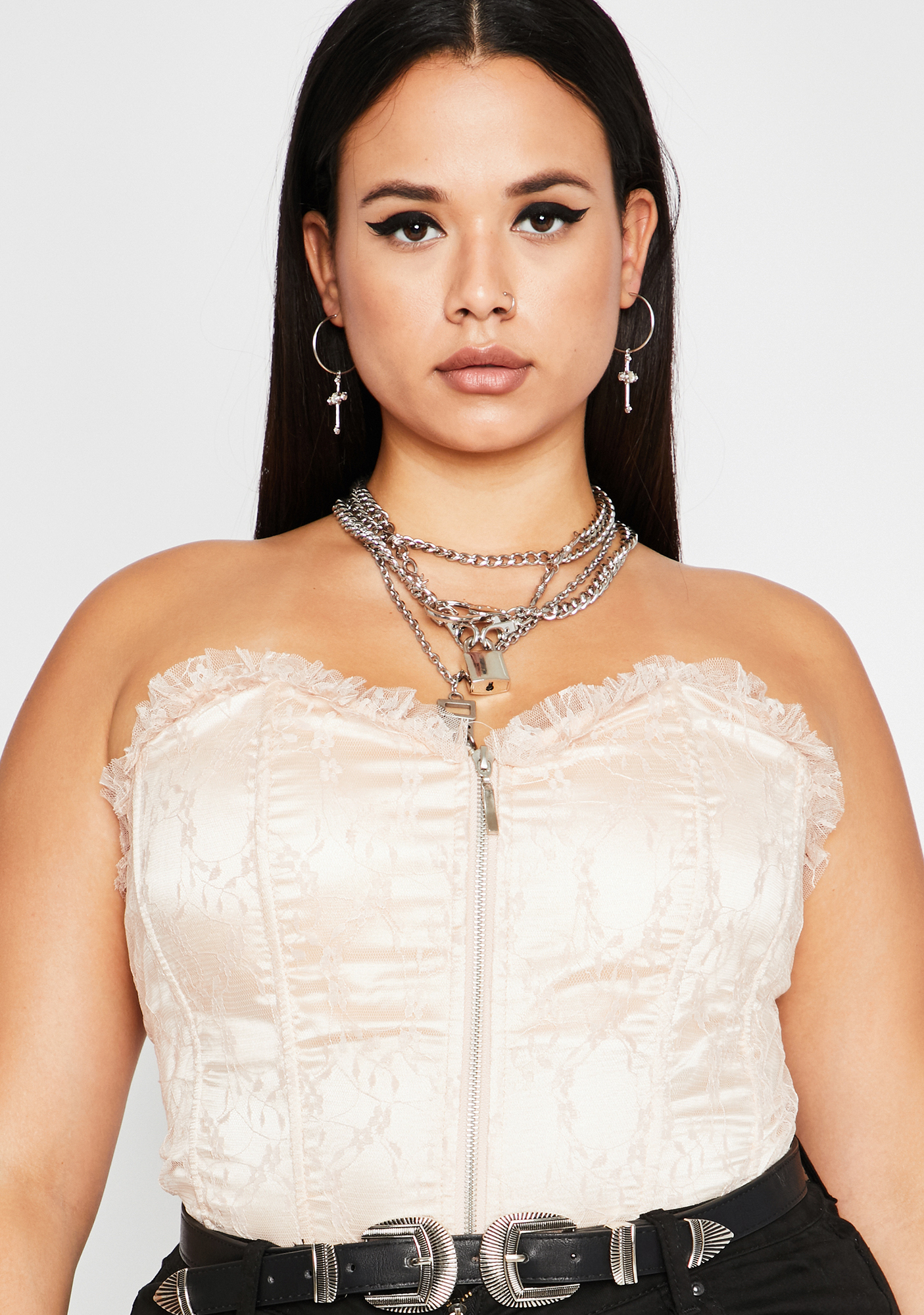 Plus Size Bustier Zip Top Pink Dolls Kill