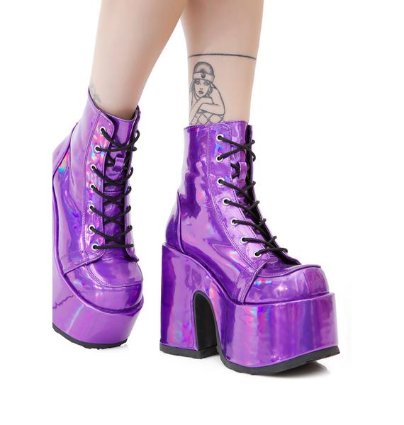 Demonia Rave Royalty Holographic Platform Boots | Dolls Kill