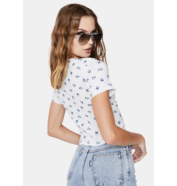 ZEMETA Blue Flower Crop Top Dolls Kill