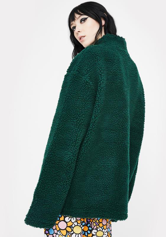lazy oaf forest green zip up fleece