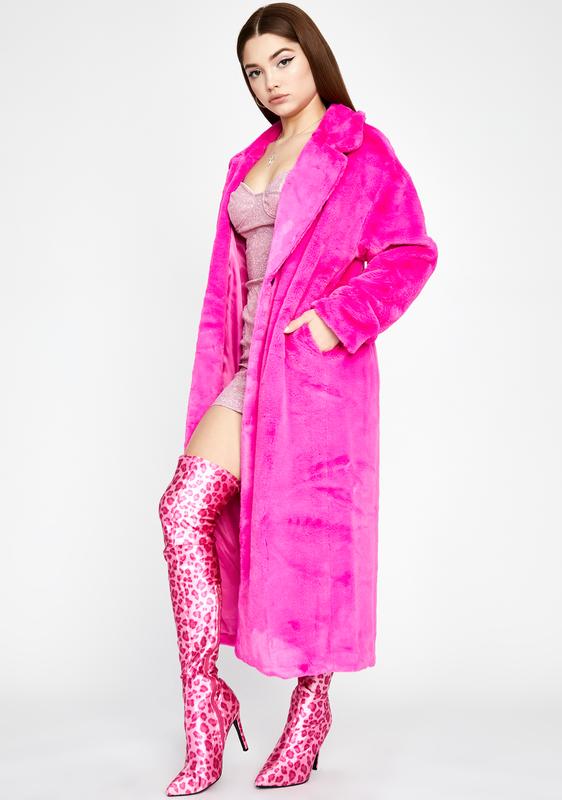 hot pink long fur coat