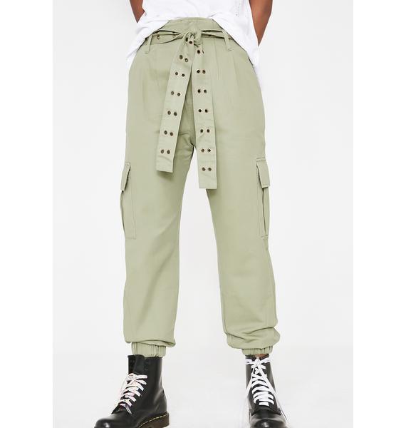 Green Belted Cargo Jogger Pants | Dolls Kill