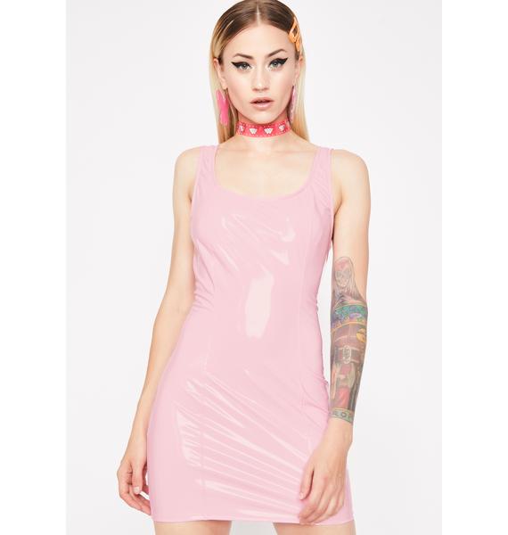 pink vinyl mini dress