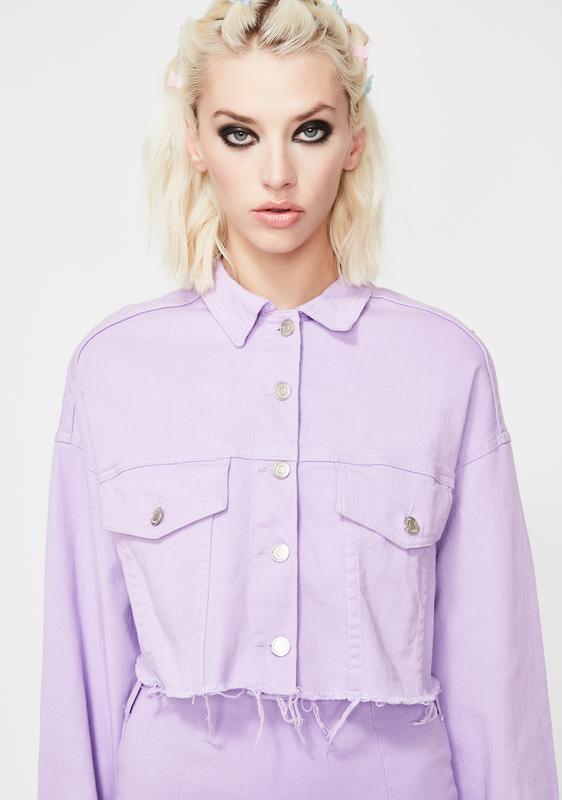 purple cropped denim jacket