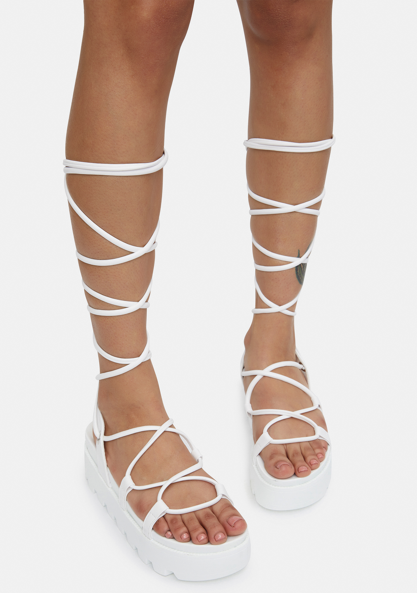 white lace up platform sandals