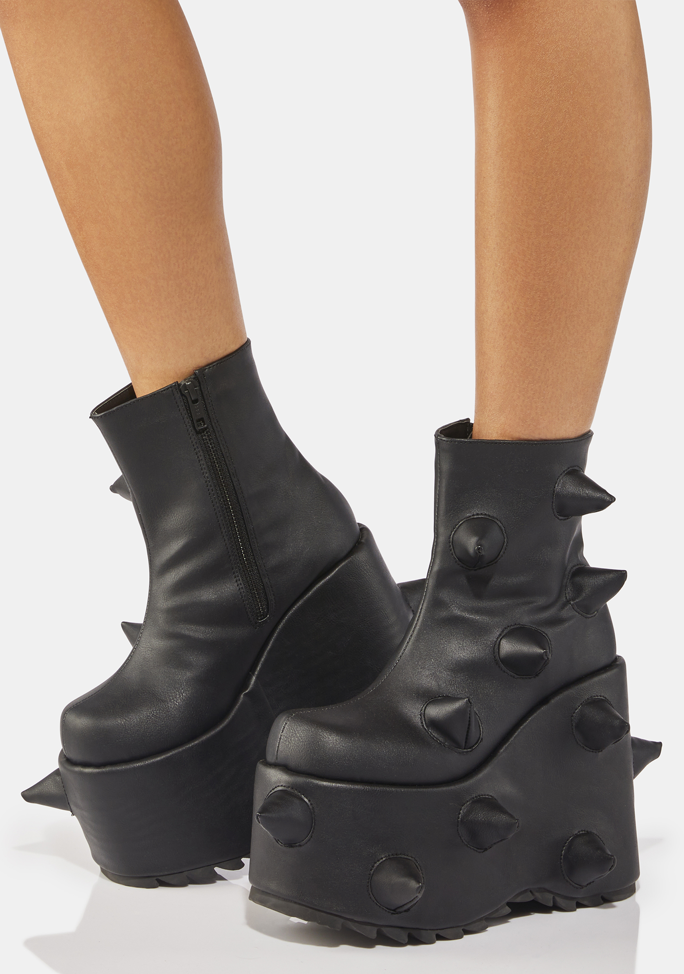 Demonia Slay Spike Platform Boots Black Vegan Leather Dolls Kill