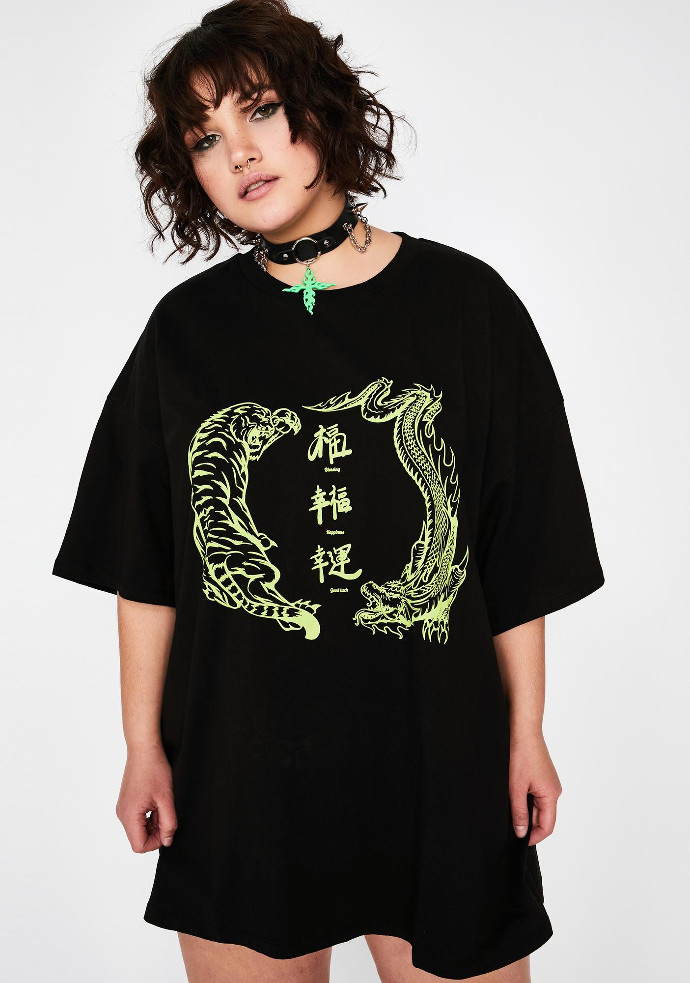 New Girl Order Plus Green Dragon Vs Tiger T Shirt Dress Dolls Kill
