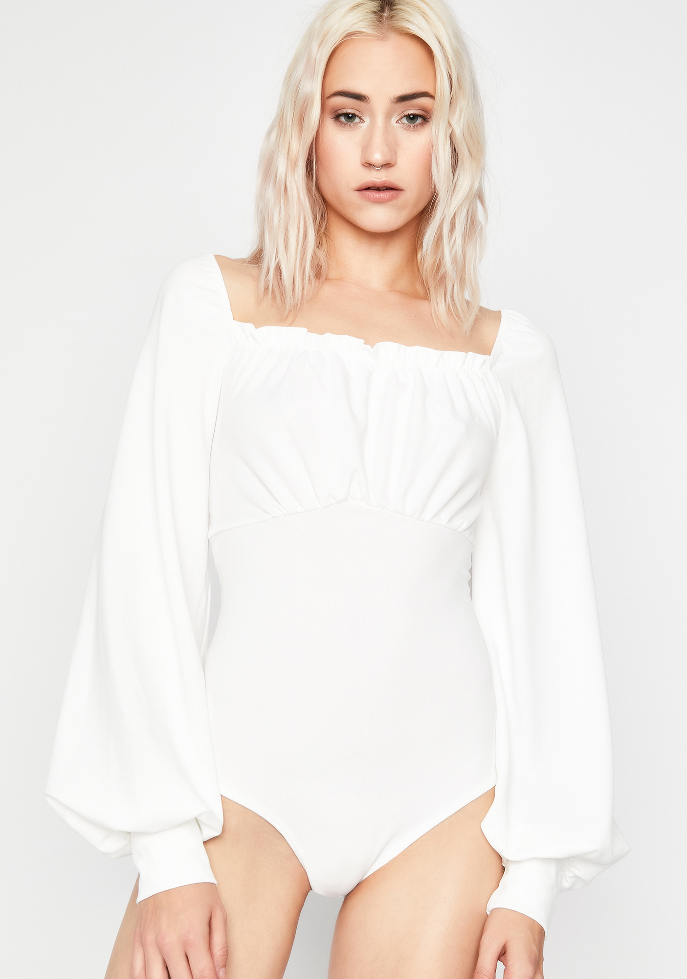 White Long Sleeve Lace Up Bodysuit Dolls Kill