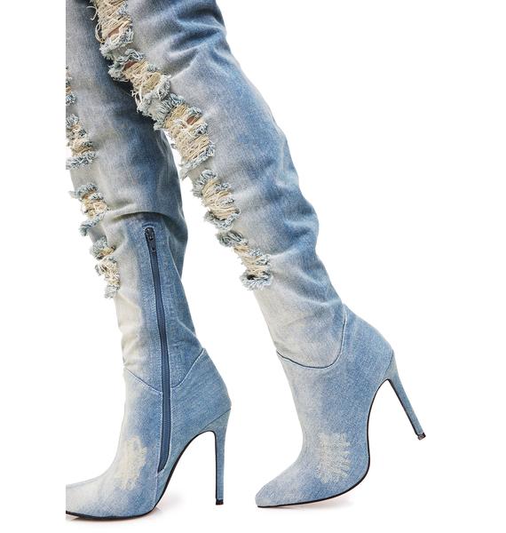 denim thigh high boots size 12