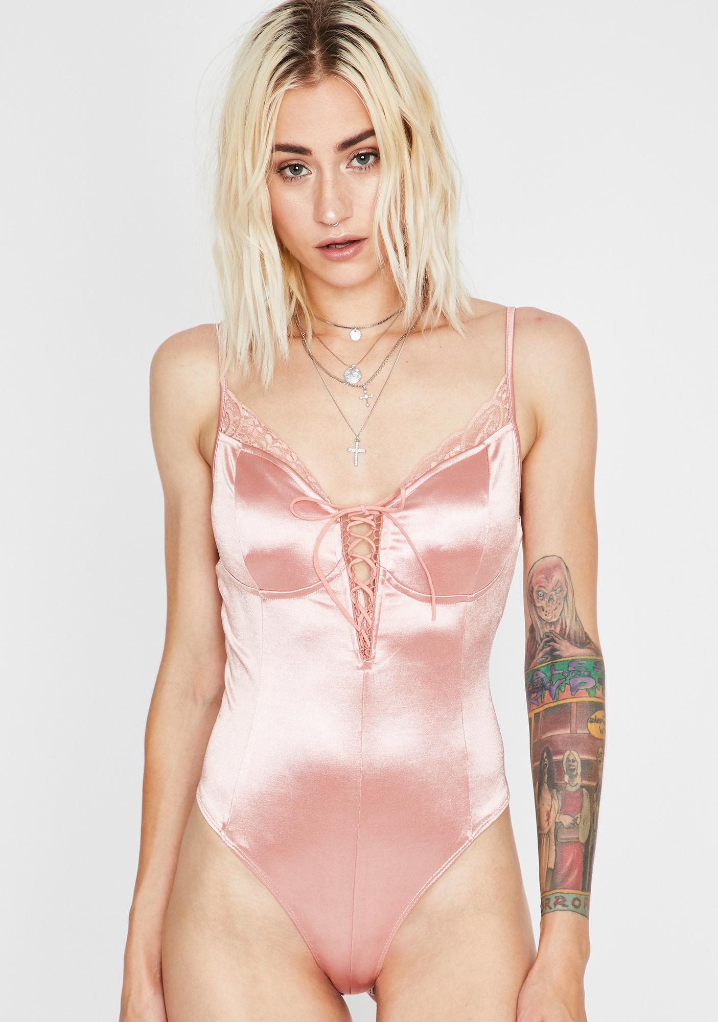 pink satin bodysuit