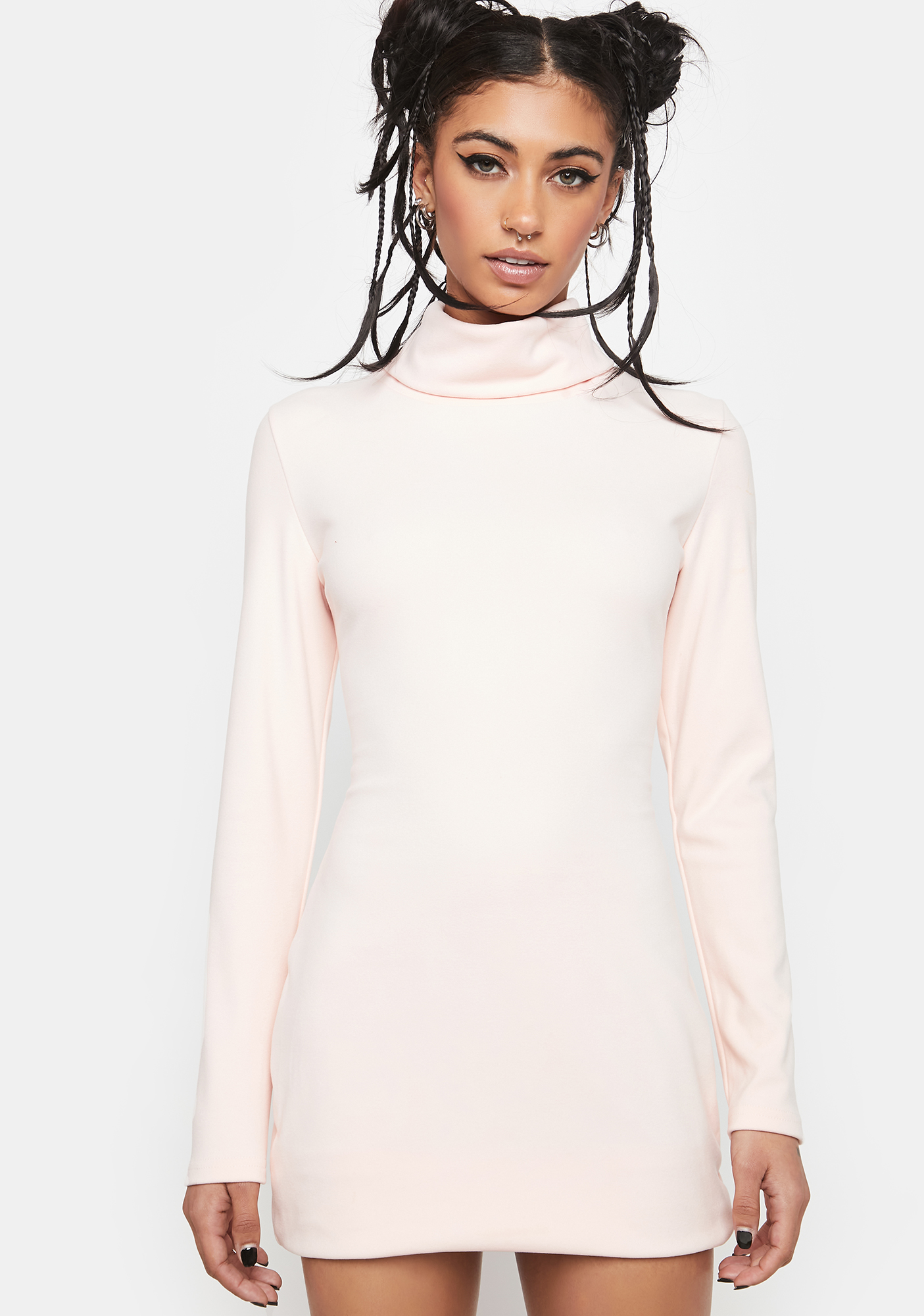 Long Sleeve Turtleneck Bodycon Mini Dress Light Pink Dolls Kill