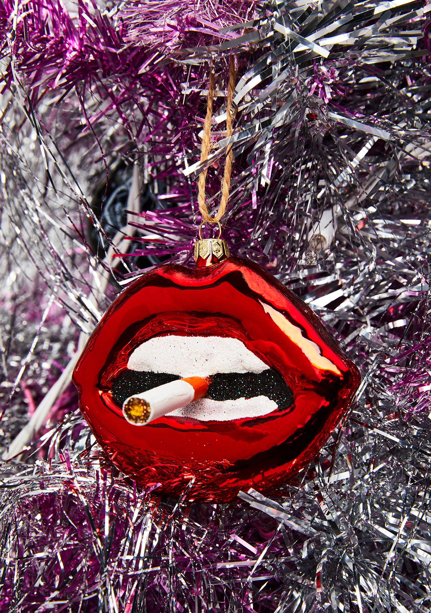 Holiday Ornament Red Lip Cigarette Metallic Dolls Kill