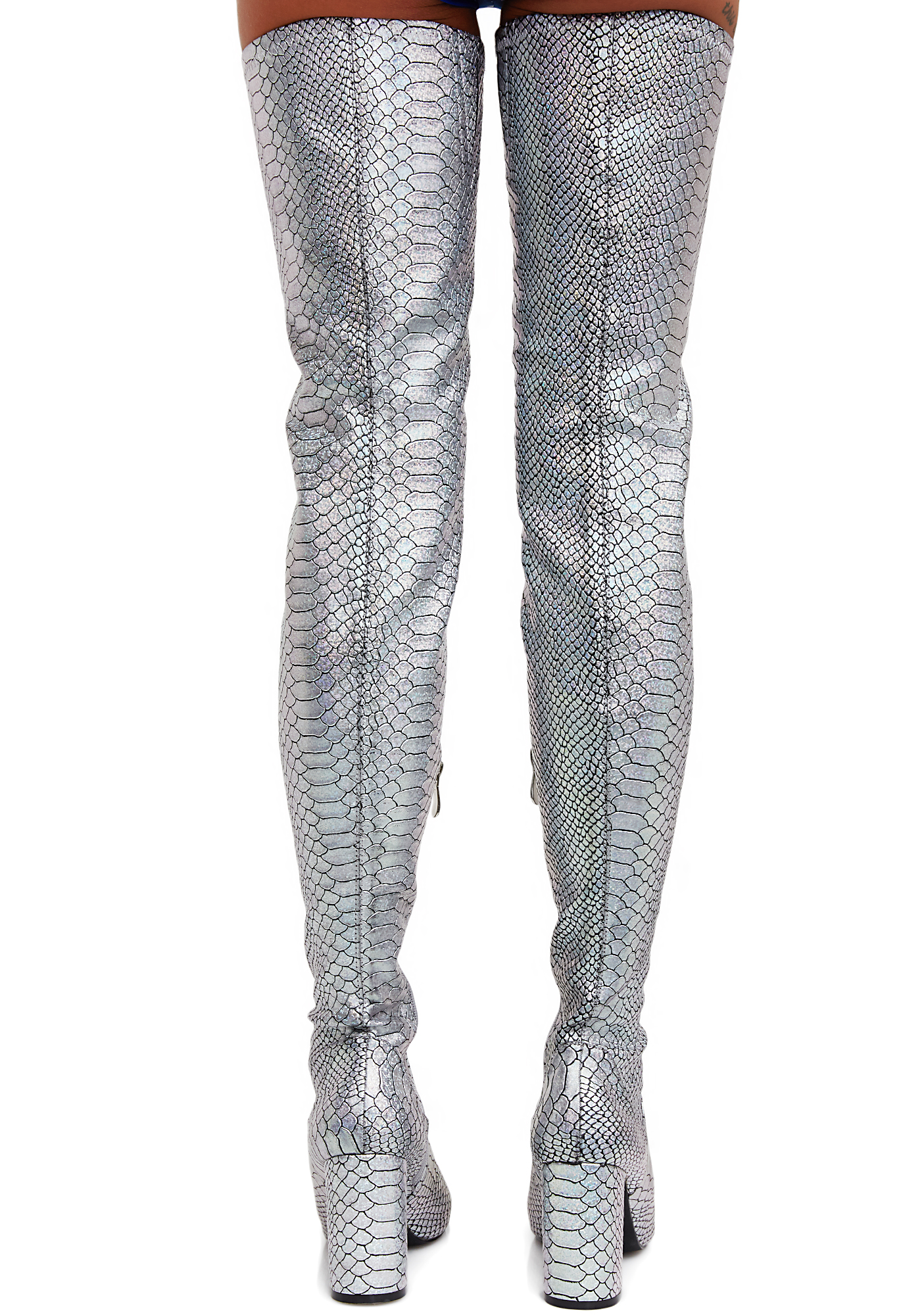 snakeskin thigh high