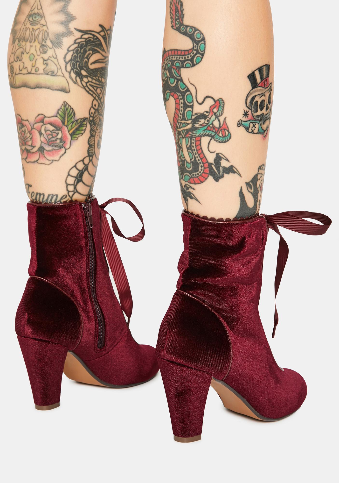 Chelsea Crew Burgundy Victoria Velvet Boots Dolls Kill 1654